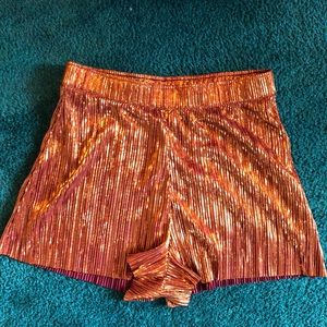 Metallic pleated shorts